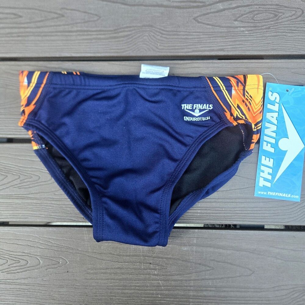 TYR The Finals Hyperblast Navy/orange Splice Racer Briefs, Boys Men Size 28, NEW